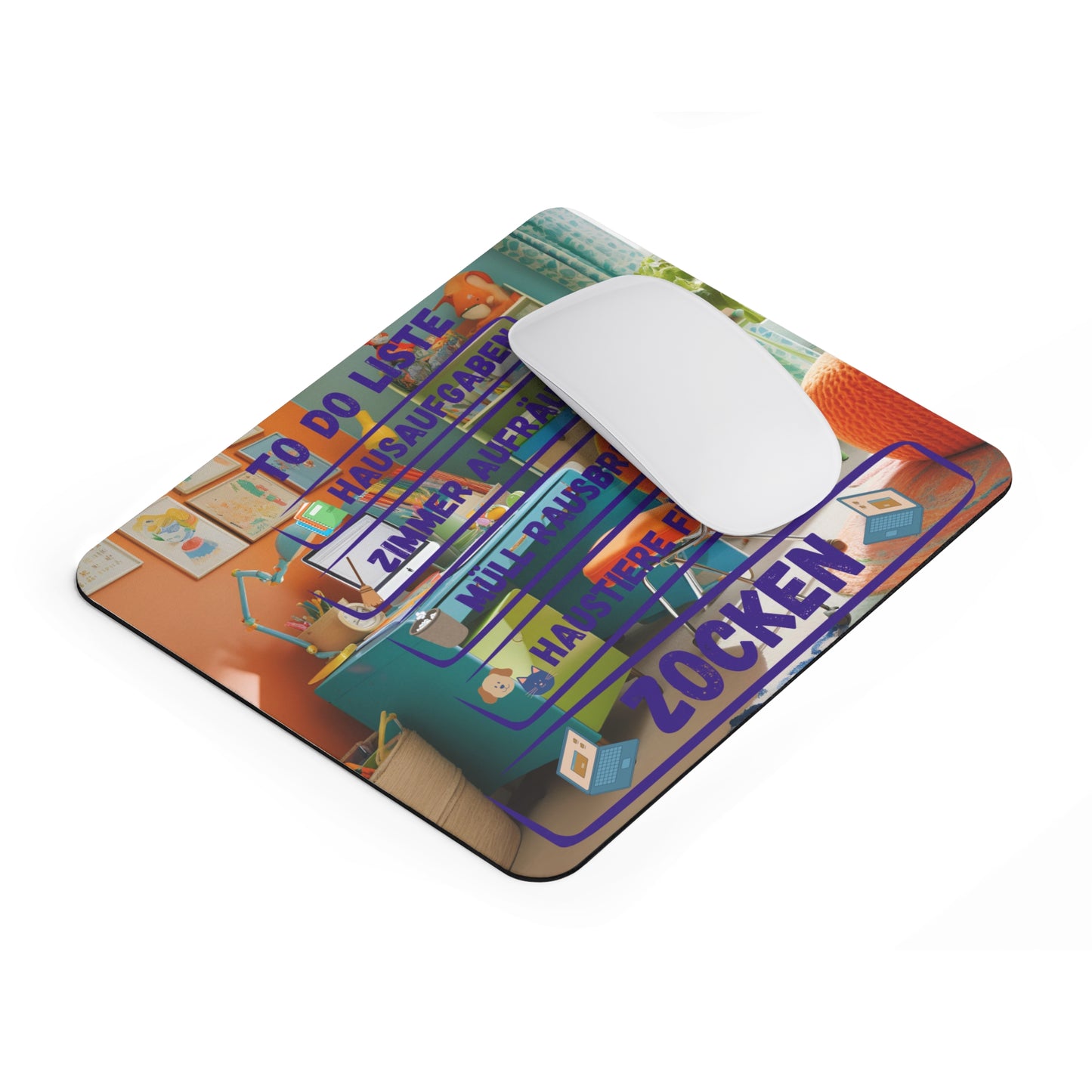 Farbenfrohes und witziges MausPad für Kids mit To Do Liste