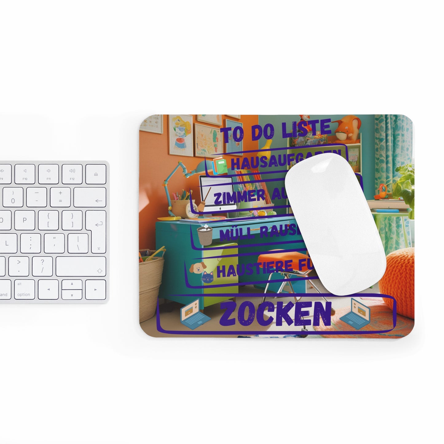 Farbenfrohes und witziges MausPad für Kids mit To Do Liste